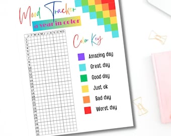 Year in Pixels, Mood Tracker, Monthly Mood Planner, Mood Tracker PDF, Printable Journal Page, Yearly Mood Tracker, Printable Mood Tracker