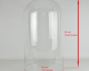 Campana de cristal transparente circular de gran tamaño hecha a mano de EMH, 50 x 20 cm