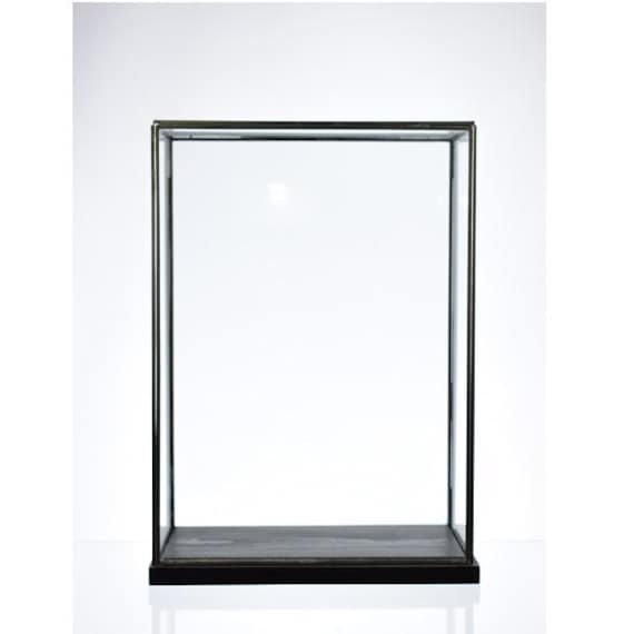 Handgemachte große Glas und Eisen Vitrine Schwarz mit Sockel 37,8 cm Hoch