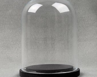 EMH Small Glass Dome Display Cloche Black Wooden Base 13 x 10 cm