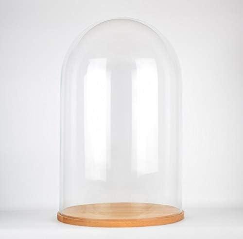 Große Glaskuppel Cloche Display mit natürlichen Holzsockel Höhe 61,5 cm x 36 cm