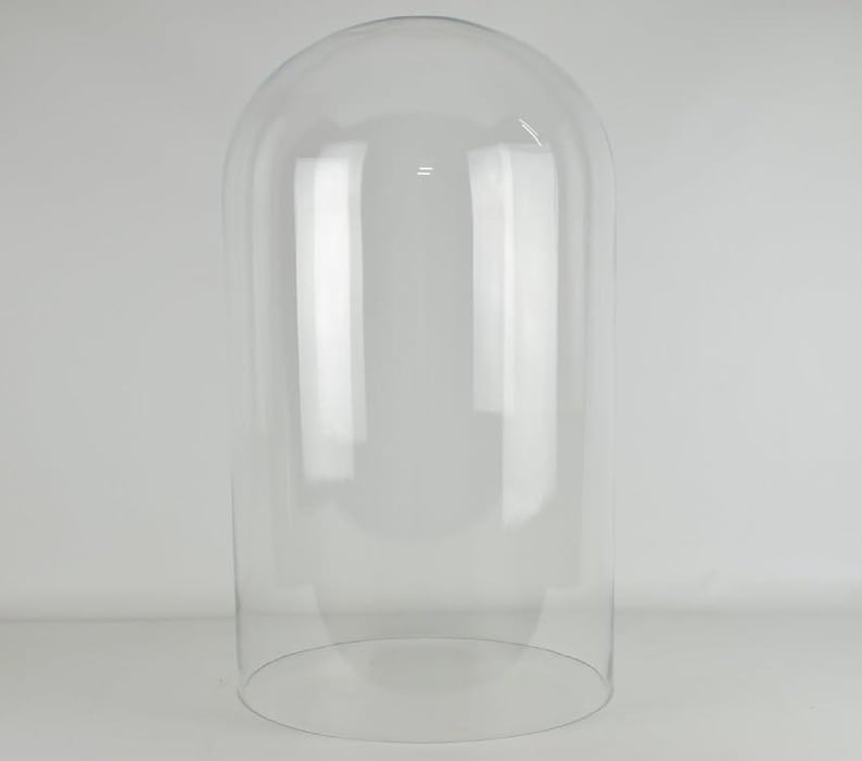 Large Handmade Mouth Blown Clear Circular Glass Display Cloche Bell Jar Dome 50x25 cm image 2