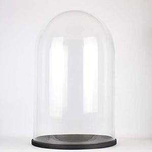 Cloche En Verre Soufflé Main Avec Socle Bois Noir - 18,5 X 15 Cm, Parfaite Pour Protéger Et Exposer Objets De Collection