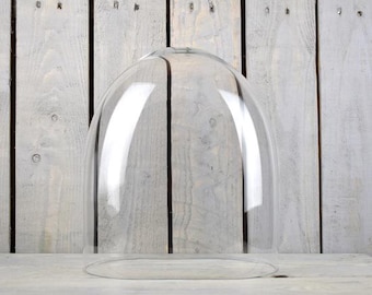 Campana de cristal ovalada transparente soplada a mano, hecha a mano, de 31 x 21 x 14 cm