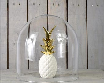 Campana de cristal circular transparente soplada a mano, tamaño mediano, 30 cm