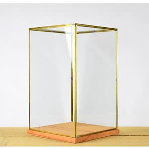 Hand Made Glass and Brass Metal Frame Display Showcase Box With Wooden Base 42 cm