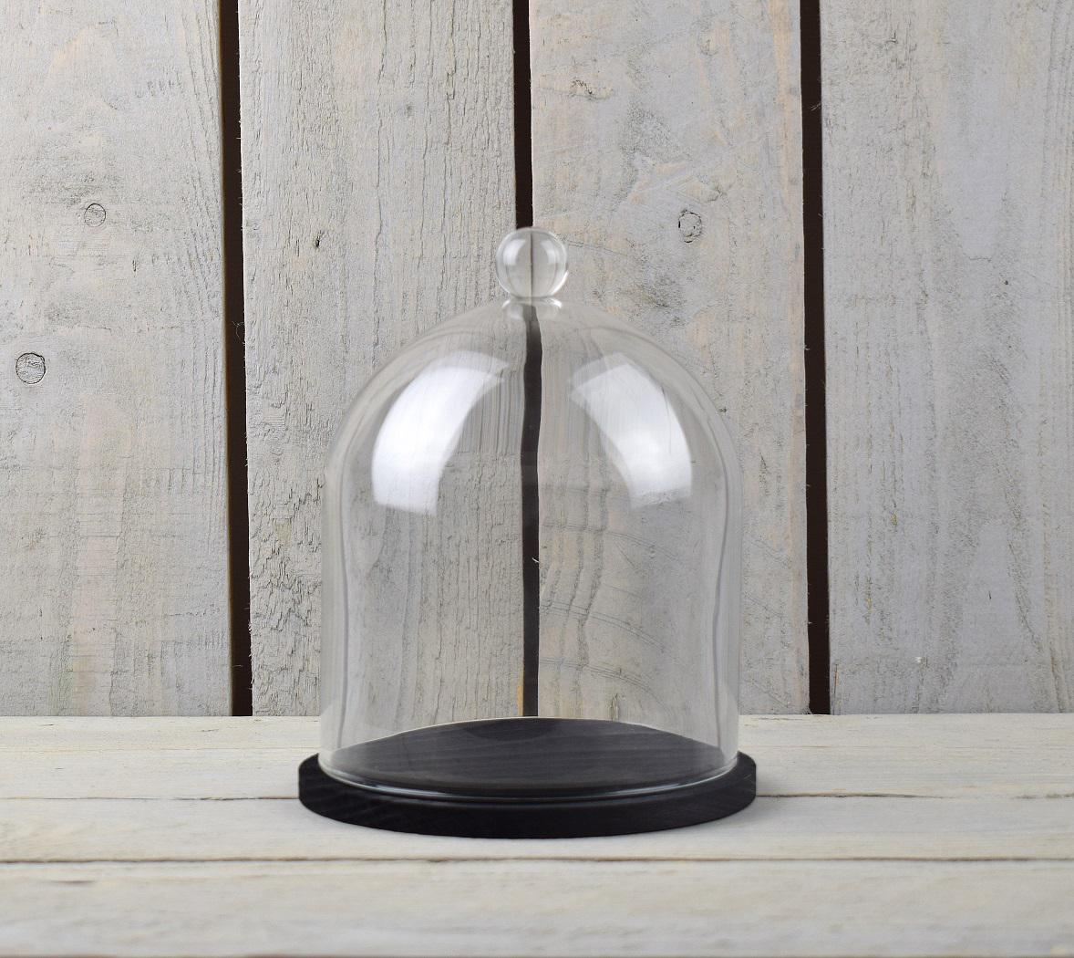 Cloche En Verre Borosilicate Avec Base Bois 20x35 Cm - Élégante Déco Noire
