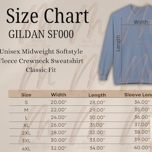 Gildan SF000 Size Chart, Gildan Size Chart, Gildan Size Guide, SF000 Crewneck Measurement Chart, SF000 Size Guide