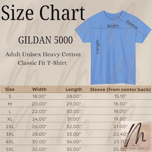 Gildan 5000 Size Chart, Gildan T-Shirt Size Chart, Gildan Size Guide, 5000 T-Shirt Measurement Chart, 5000 Size Guide