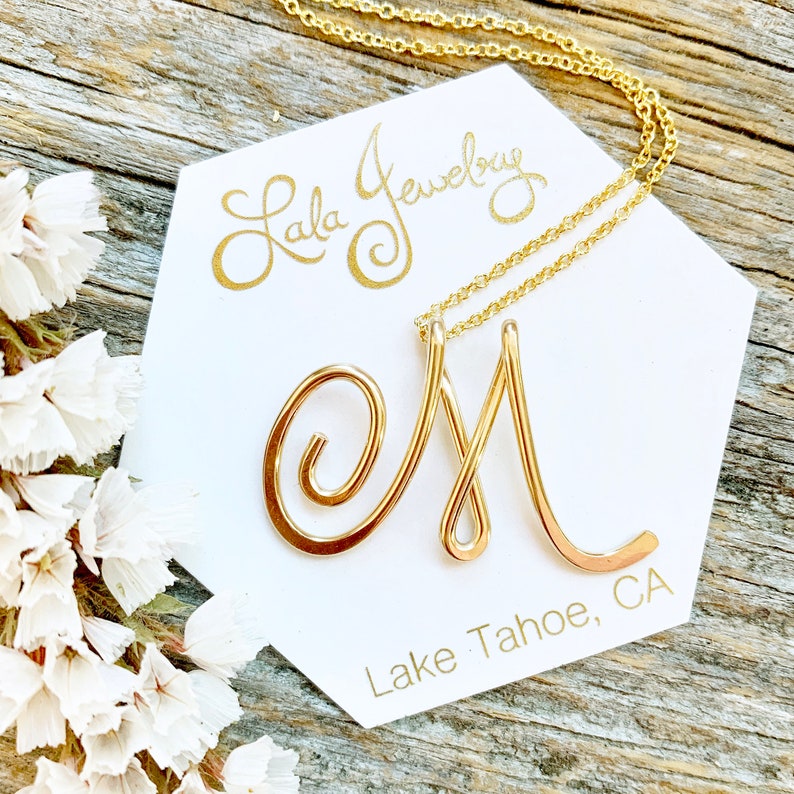 Small Calligraphy Initial Necklace in 14k Gold Filled image 1