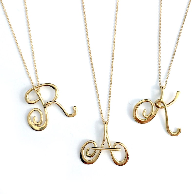 Small Calligraphy Initial Necklace in 14k Gold Filled image 9