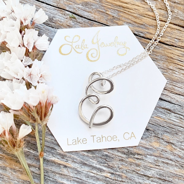 Small Calligraphy Initial Necklace in sterling silver, wedding, bridal party, bridesmaid, graduation gift