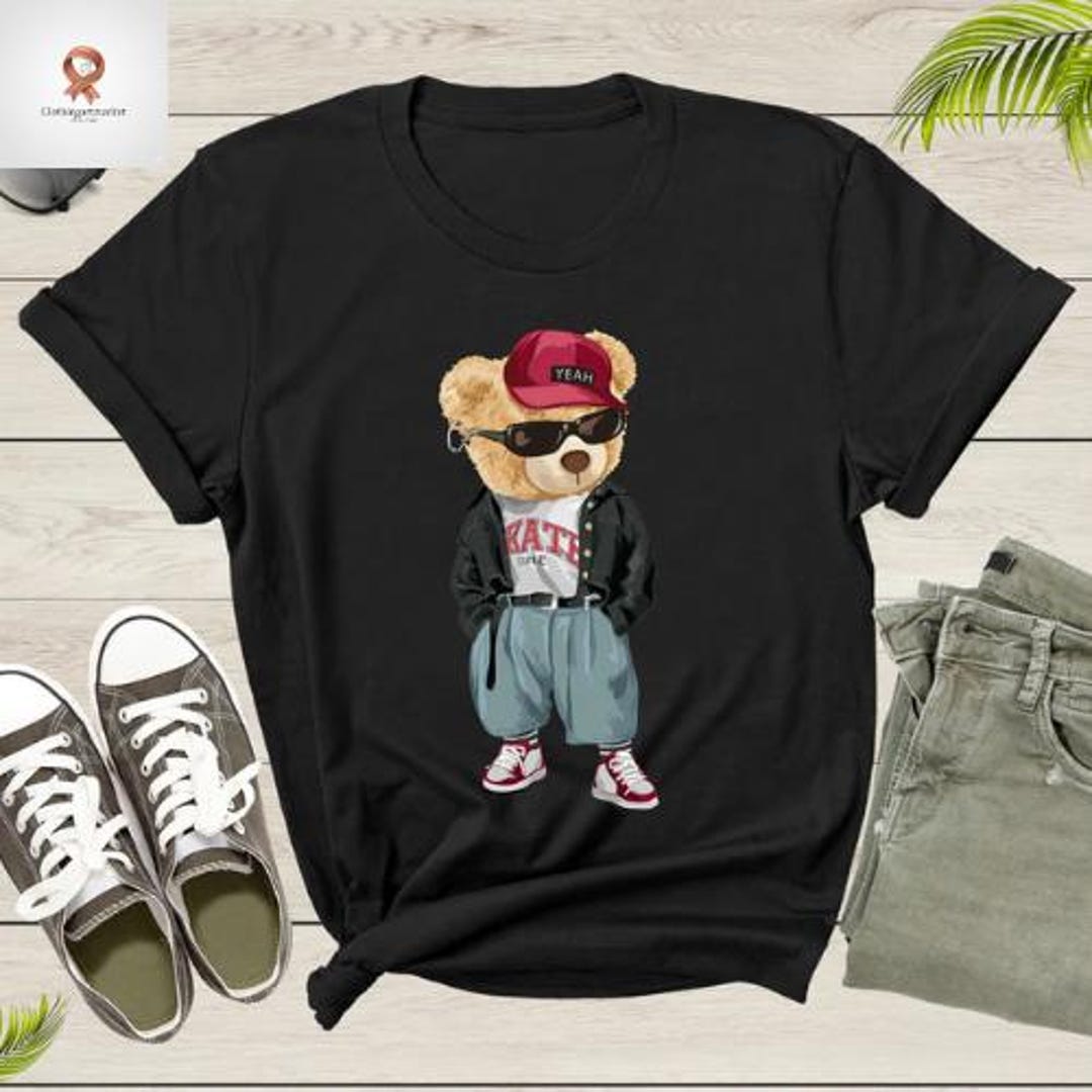 Punk Rocker Rapper Teddy Bear Hip Hop T-shirt Cool Streetwear Graphic ...