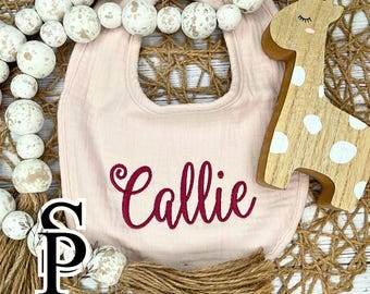 Baby Girl Shower Gift Bib,Personalized Baby Girl Bib,Baby Girl Monogrammed Bibs,Embroidered Baby Bib Set,Baby Girl Neutral Bib Shower Gifts