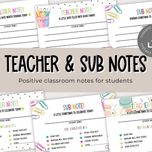 Notes pour l'enseignant et l'élève à imprimer | Commentaires positifs à envoyer à la maison | Notes élogieuses pour les étudiants | Ressource de gestion de classe | De la maternelle à la 12e année