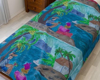 Tropische pluche deken van fluweel: strandhuisdecoratie, gezellig kunstwerk
