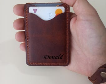 Handmade Leather Credit Card Holder, Slim Minimalist Wallet