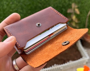 Handmade Leather Card Holder: Minimalist Wallet, Holds 10 Cards