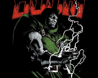 Vintage Dr. Doom shirtontwerp voor voor- en achterkant (2 PNG-bestanden) | Retro streetwear digitale download