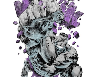 Vintage grijze Hulk streetwear design | Retro stripkunst (digitale download)