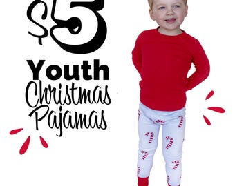 Candy Cane Youth Christmas pajamas, Kids Christmas pjs, Holiday sets