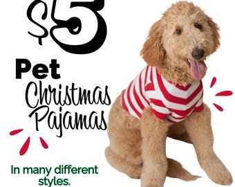 Red and White Striped Dog Christmas Pajamas | Holiday Pet Outfit