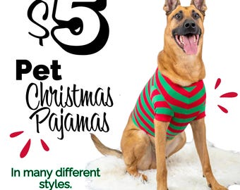 Striped Dog Christmas Pajamas | Red & Green Holiday Pet Outfit