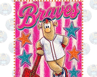 Braves Stars & Pink Stripes, Baseball Mascot, 300dpi PNG Instant Download