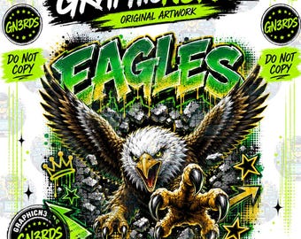 Green Eagles Neon Graffiti Design, Mascot, 300dpi PNG Instant Download
