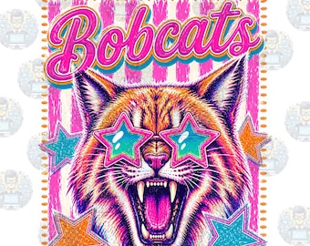 Bobcats Stars & Pink Stripes, Mascot, 300dpi PNG Instant Download