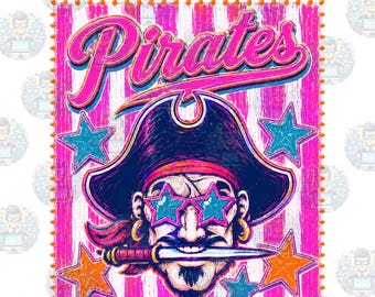Pirates Stars & Pink Stripes, Mascot, 300dpi PNG Instant Download