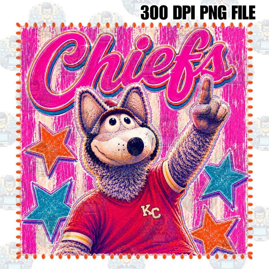 Chiefs Stars & Pink Stripes, KC Wolf Mascot, 300dpi PNG Instant ...
