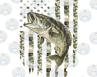 Camo Flag Bass, 300dpi PNG Instant Download, Fishing, Bass Fishing, Hunting DTF Print Ready