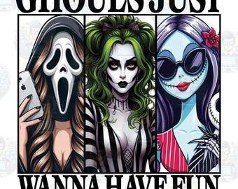 Ghouls Just Wanna Have Fun, Female Halloween Characters, 3 Designs, 300dpi PNG Instant Download, Halloween, Sublimation & DTF Friendly
