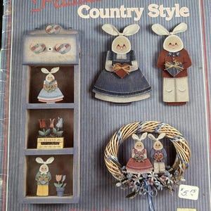 1987, art populaire, pastels décoratifs, style campagnard, lapin, peinture, artisanat, livre, projet
