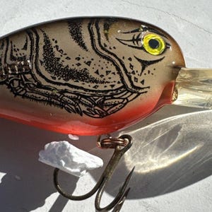 Manns Loud Mouth Orange Black Crawdad Diving Rattling Vintage Fishing Lure