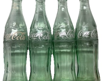 Vintage Coca-Cola Green Glass Bottles, Lot of 4, Mae West Hobbleskirt Contour
