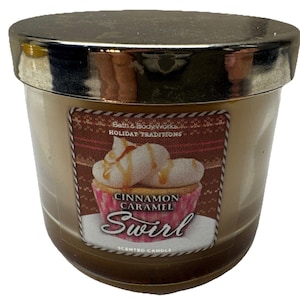 Vela de 3 mechas con aroma a caramelo y canela de Bath & Body Works, 1.3 oz mini, ¡NUEVA vela coleccionable con aroma!