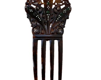 Spanish Mantilla Style Faux Tortoise Shell Gem Victorian Hair Comb Art Nouveau