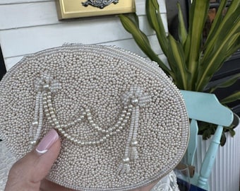 VTG Art Deco Terragrafics Delicate Crème Parel Handkralen Aandenken Snuisterijdoosje