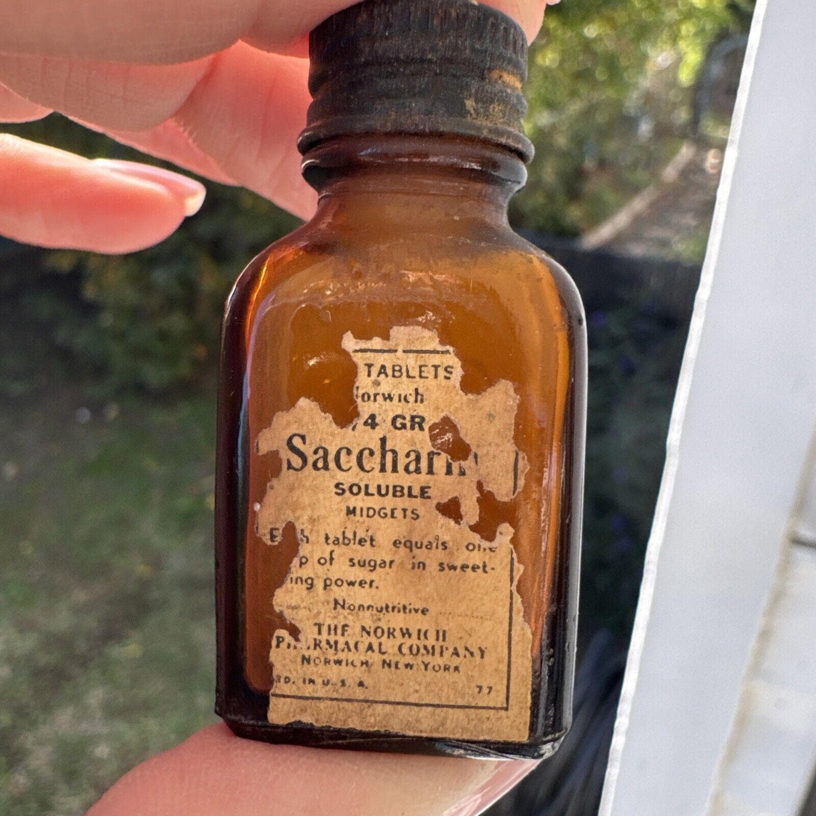 RX Amber Glass Saccharin (soluble) Vintage Sweetening Tablet Container ...
