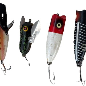 Lot Of 4 HEDDON Deep Crazy Crawler Baby Chugger Spook Fishing Lures VTG