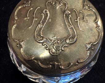 Antique Gorham Germany Victoria Silver Lid Crystal Trinket Power Jar