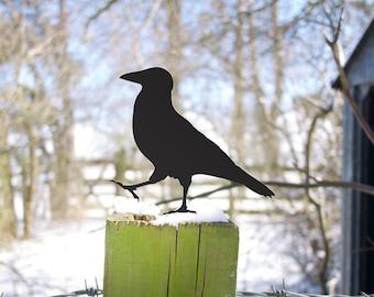 Gartenvogel, Rabe Metall Vogel Gartenornament für Zaun, Rasen, Blumentopf oder Balkonkasten