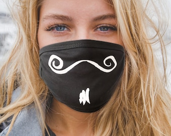 Face Mask, Fun Face Covering, Boulanger Mustache Design in Cotton