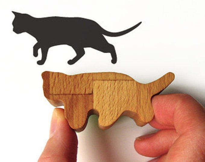 Prowling Cat Stamp, Kitty Wood Stamp Gift, Rubber Ink Stamp