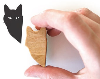 Peeping Tom Cat Rubber Ink Stamp for Kitty Lovers, Wooden Cat Stamp