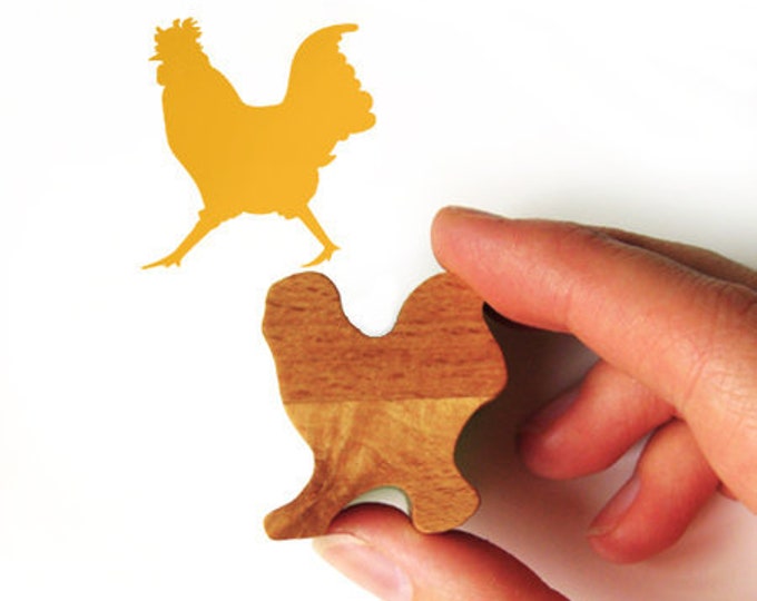 Cockerel Stamp, Chicken Rubber Stamp from Wood for Scrapbooking and Card Making