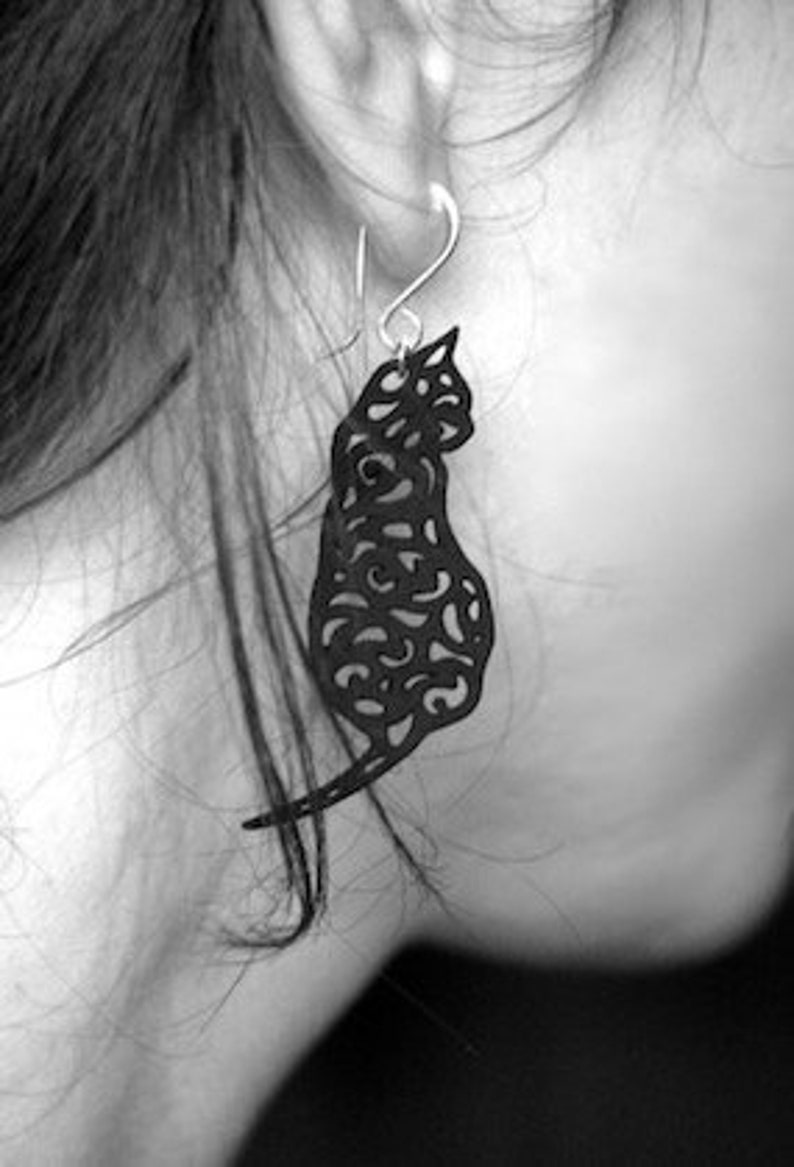 Silver Cat Earrings Kitty Gift for Her Cat Lovers Silver Gray image 5