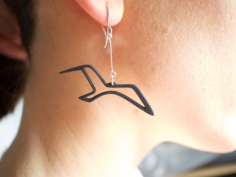 Seagull Bird Earring, Coastal Sea Jewelry from Resin and Silver zdjęcie 2